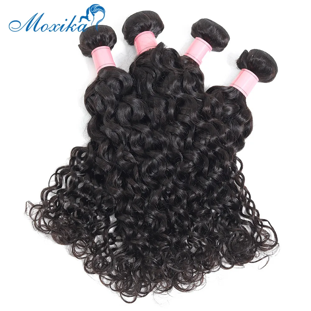 Moxika Water Wave Bundles With Closure Human Hair Bundles With Frontal Remy Brazilian Hair Weave Bundles With Closure 8-26"