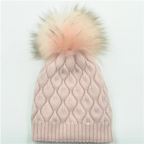 Pink match fur Women Winter Hat Angora Knitted Wool Beanie Female New Fashion Casual Outdoor Thick Ladies Warm Fur Ball Hats - Color: Pink match fur