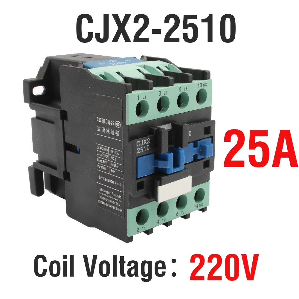 CJX2-1210 1810 0910 2510 LC1 контактор переменного тока 110V ac 12A 50 Гц/60 Гц оригинальная lc1-D1210 12V 24V 36V 48V 110V 220V 380V - Цвет: 2510-220V