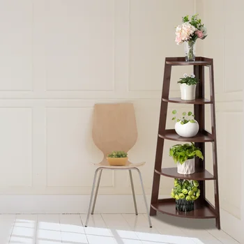 

5 Tier Corner Shelf Stand Wood Display Storage Home Furniture Organizer Cabinet Rack for Kitchen,Bathroom,Office,Dorm,Decorative