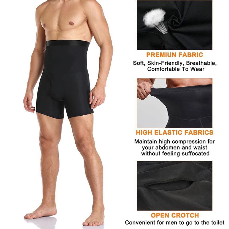 Men's Fitness Tummy Control Shorts High Waist Slimming Compression Underwear Body Shaper Seamless Belly Girdle Boxer Briefs Gym