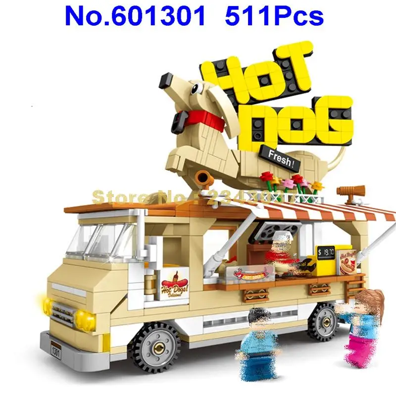 

601301 511pcs multifunctional city hot dog shop street takeout takeaway car building blocks Toy