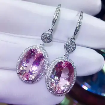 

Y504 Fine Jewelry Real Pure 18 K White Gold AU750 100% Natural Pink Morganite Gemstone 16.1ct Drop Earrings for Women