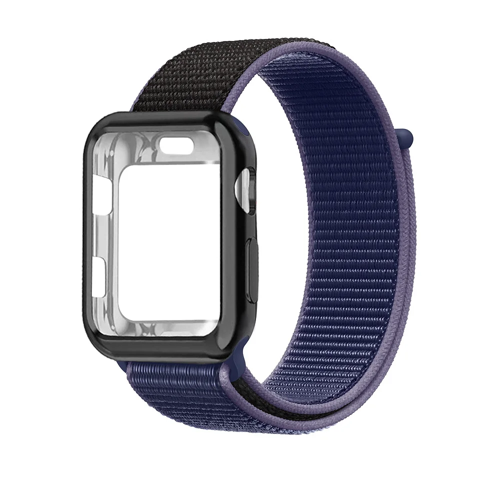 Midnight Blue Чехол+ ремешок для apple watch 5 4 3 чехол для ремешка 44 мм/40 мм correa 38 мм iwatch ремешок 42 мм нейлоновый браслет для часов - Цвет ремешка: Midnight Blue