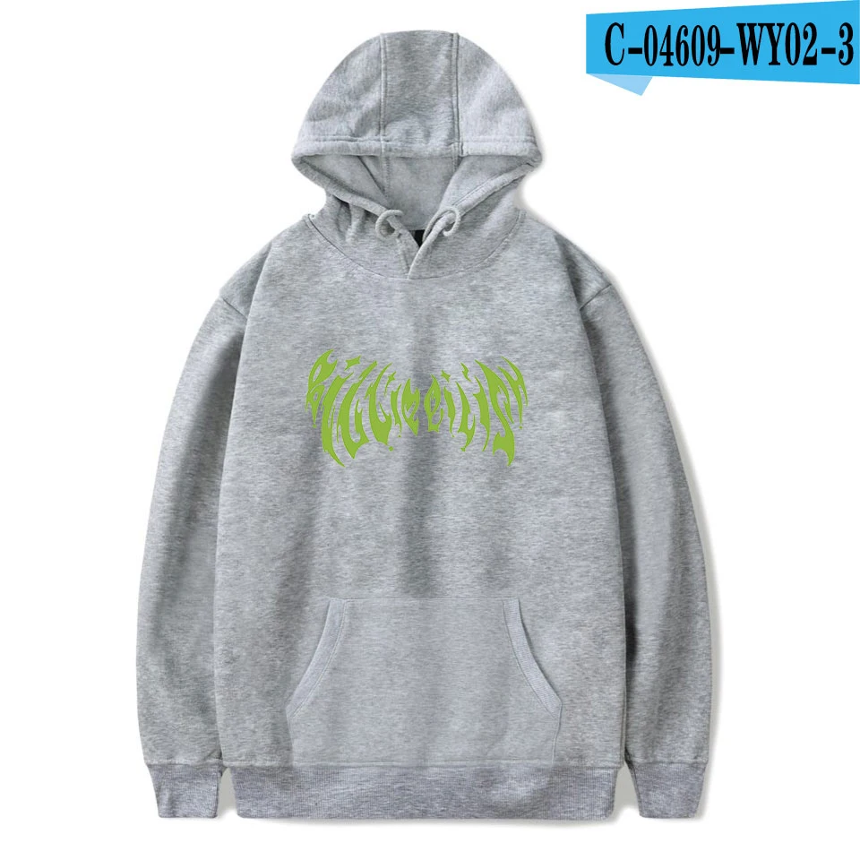 gray Популярные белые худи Billie Eilish для женщин и мужчин, модные пуловеры с капюшоном для девочек, уличная одежда с принтом Billie Eilish, повседневные толстовки - Цвет: gray
