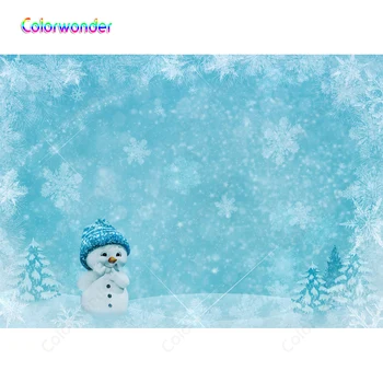 

Snowflake Snowman Pine Tree Wathet Backdrop for Winter Onederland Baby Shower Children Birthday Party Vinyl Photo Studio Custom