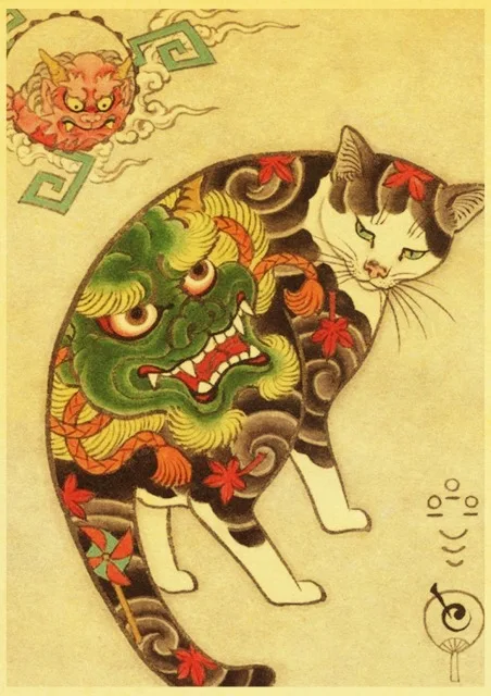 Vintage-Japanese-samurai-cat-tattoo-cat-retro-posters-kraft-wall-paper-High-Quality-Painting-For-Home.jpg_640x640 (15)