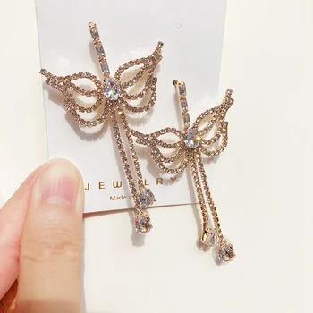 

MENGJIQIAO 2020 Hot Sale Full Rhinestone Butterfly Elegant Drop Earrings For Women Girls Fashion Tassel Pendientes Party Jewelry