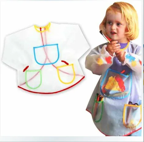 Children Transparent Waterproof DIY Painting Apron Clothing with Pockets Long Sleeve Easy Clean Anti-dirt Drawing Aprons Bibs