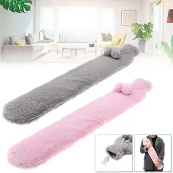 

74x14cm Pink Grey Removable Cover Fur Rubber Hot Water Bottle Bag With Knitted Removable Cover For Waist Hand Foot Warming