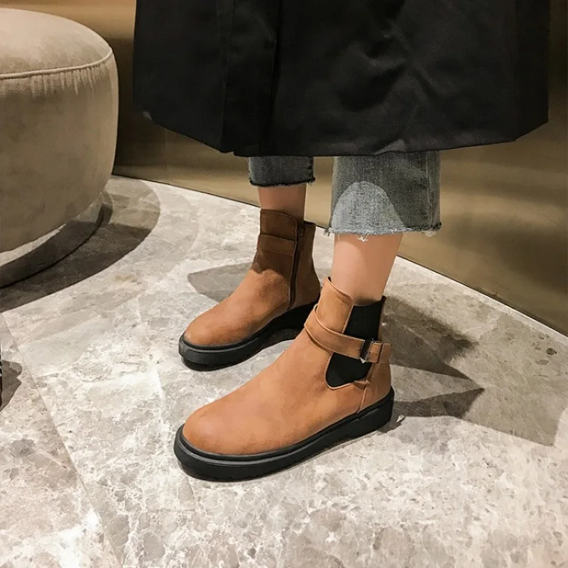 

Booties Woman Fashion Womens Shoes 2019 Low Heels booties Winter Boots Zipper Round Toe Ladies Luxury For Ankle High Chunky