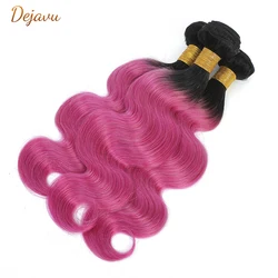 Dejavu Ombre Body Wave Human Hair Bundles 1/3/4pcs 1B Rose Pink Dark Roots Pre-Colored Brazilian Hair Weave Bundles Remy Hair