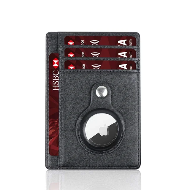 PU Leather Man Airtags Wallet Casekey For Apple Airtags Anti-lost Protective Cover Stand Multifunctional Card Holder Clip Case black