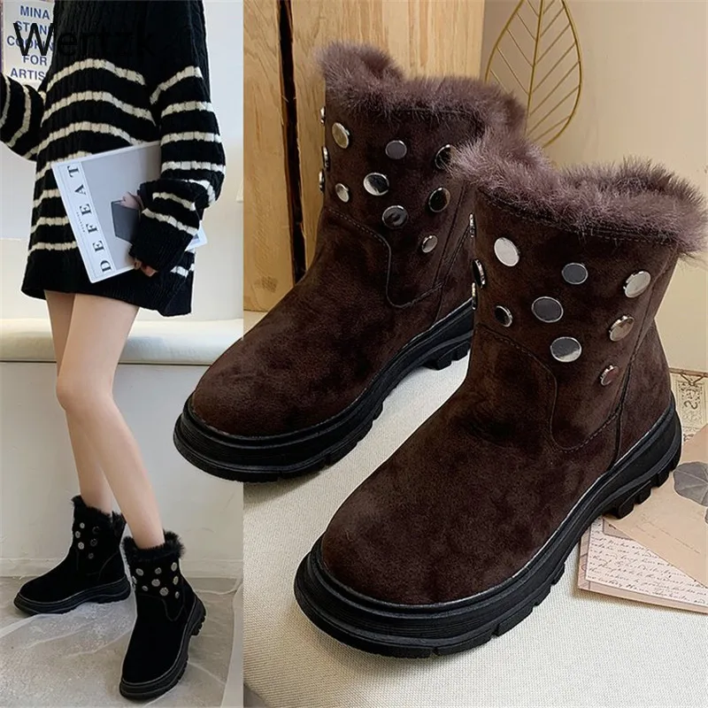 Slip-On Lady Boots Round Toe Bootee Woman Low Heels booties Brand Women Shoes Australia Ladies Fashion Mid-Calf Winter B066