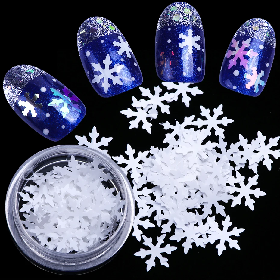 1 коробка, зимние украшения для ногтей, лазерные снежинки, блестки для ногтей, тонкие AB ползунки для ногтей, 3D маникюрные советы, LADX01-06-1