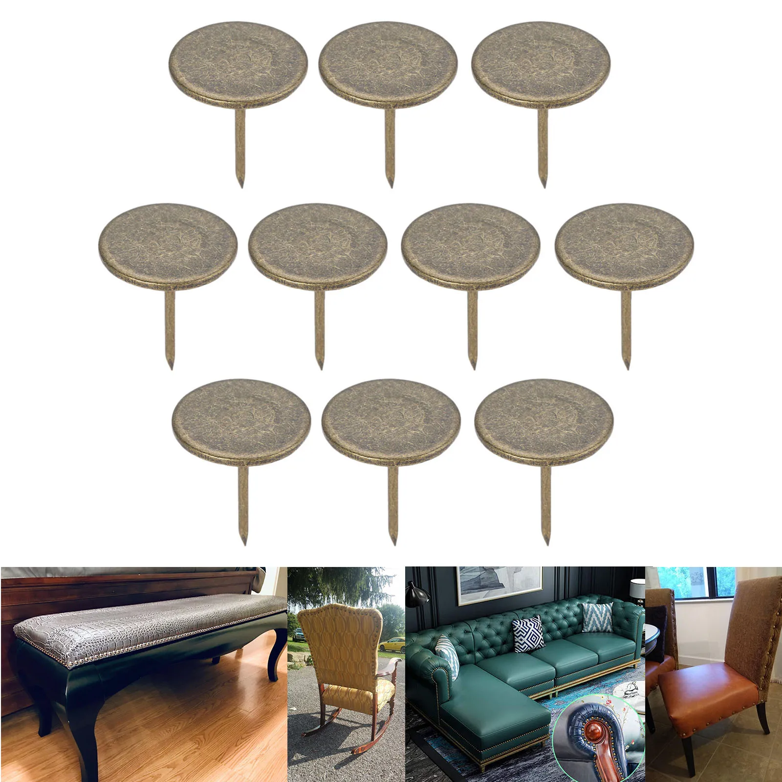 10/50pcs Antique Bronze Upholstery Nails Flat Round Head Metal Pushpins 19x22mm Vintage Tacks Stud Jewelry Case Wine Sofa Decor