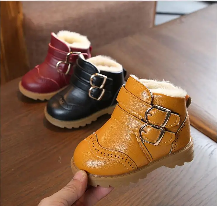 

Size 21-30 Kids Winter Boots 1-5years oldSoft PU Leather Martin Boots Thick Warm Fur Children Snow Boots Unisex Boys Girls Boots
