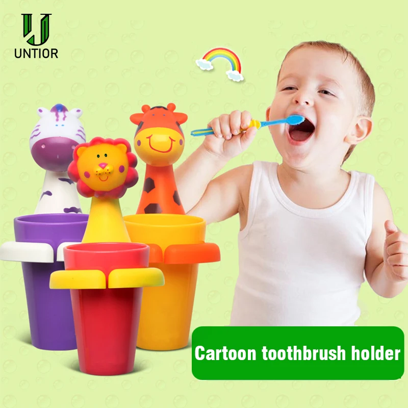 Cartoon Animal Toothbrush Holder Wall Mount Bathroom Suction Cup For Kids DD 