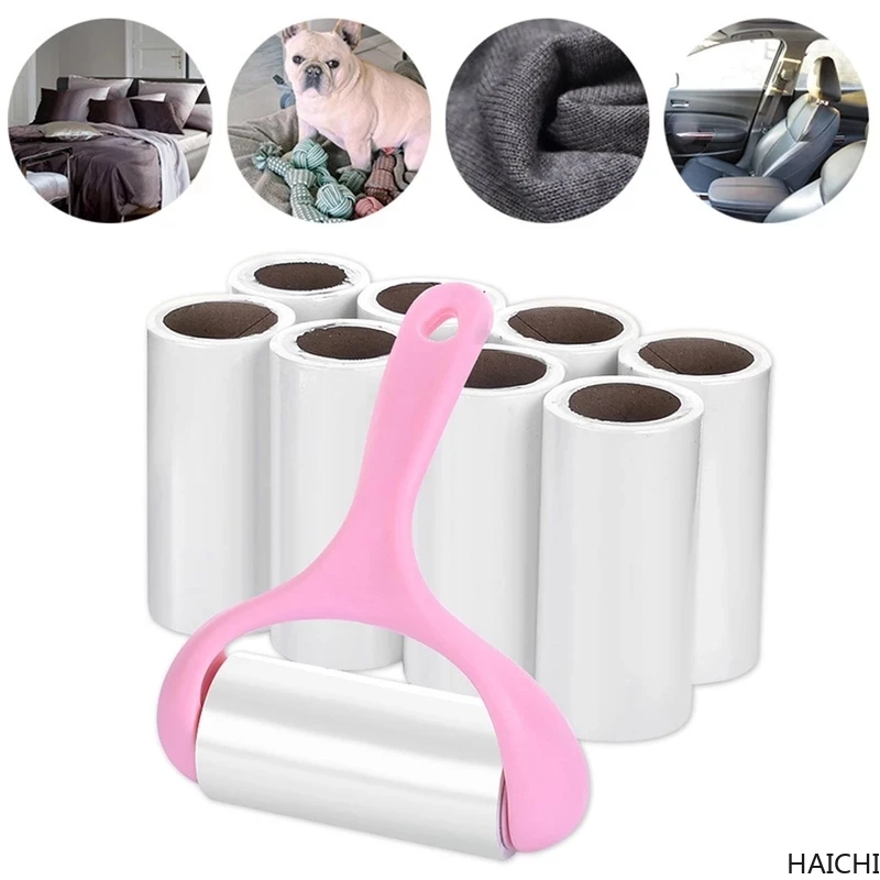 9 Rolls + 1 Handle Sticky Roller Sticky Dust Paper Tearable Adhesive Brush Clothes Lint Brush