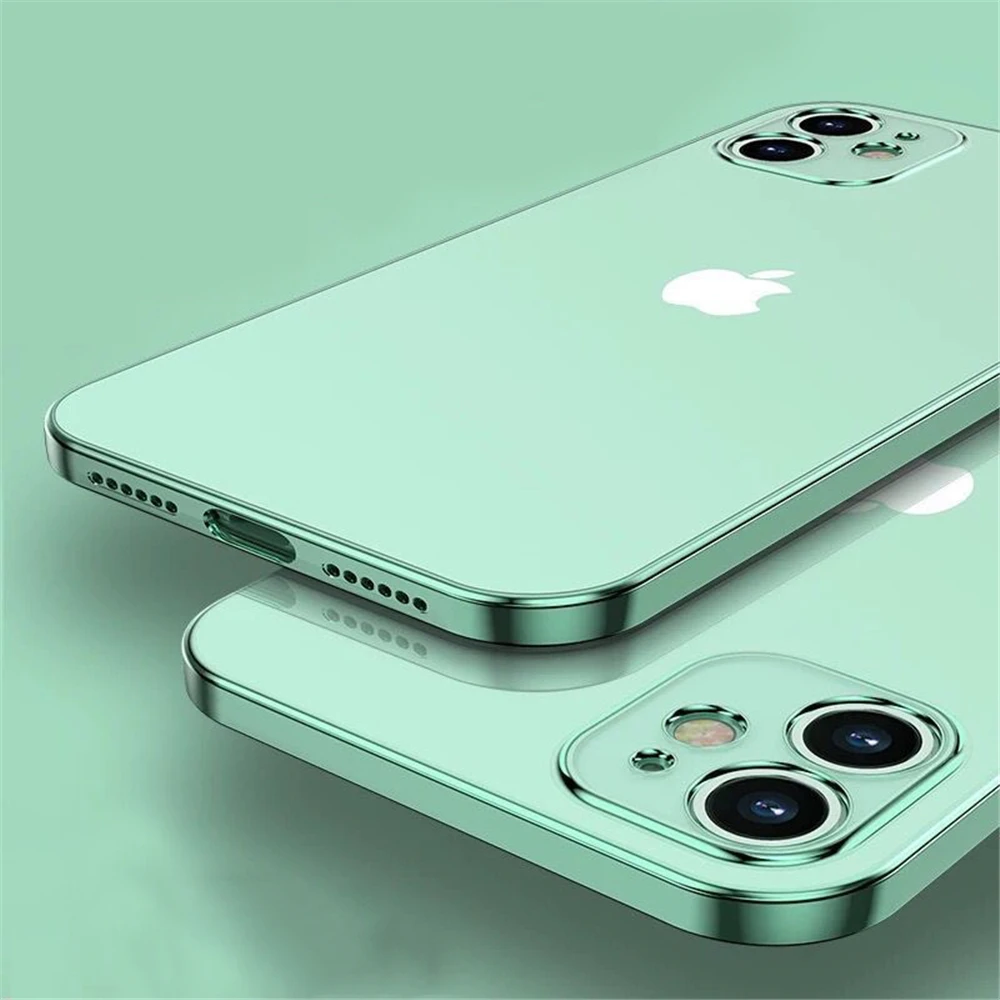 

Luxury Square Plating Frame Transparent Silicone Soft Case For iphone 12 11 Pro X XS XR MAX 7 8 Plus SE 2020 Clear Phone Cover