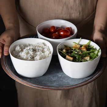 

Ceramic Tableware Household Pure White Personality Breakfast Party Bowl Rice Salad Bowl Creativity European Tableware