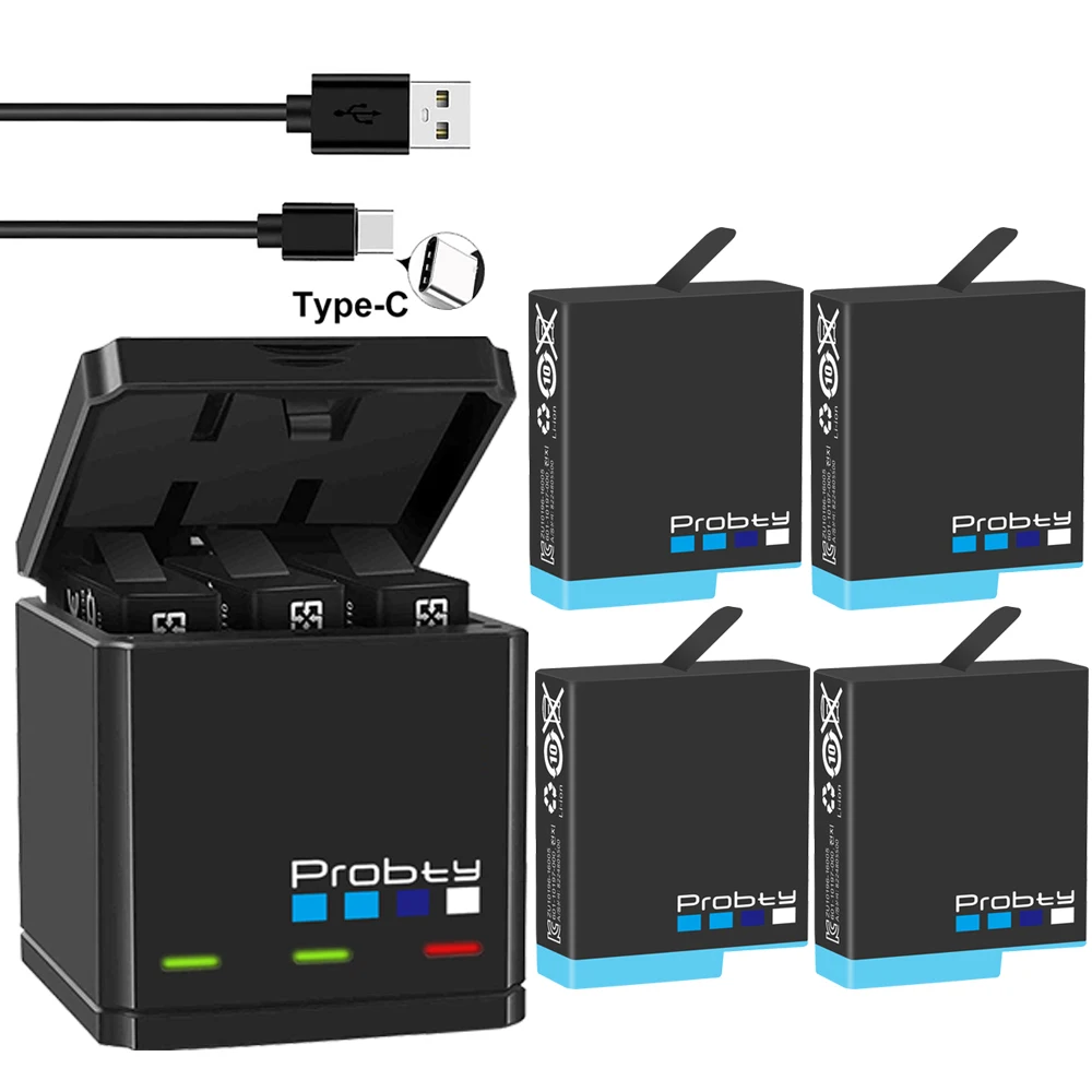 Batteria Li Di Decodifica Probty Per Gopro 8 7 6 E 3 In 1 Caricabatterie Per Scatola Di Immagazzinaggio Per Fotocamera Go Pro Hero 8 6 7 Hero8