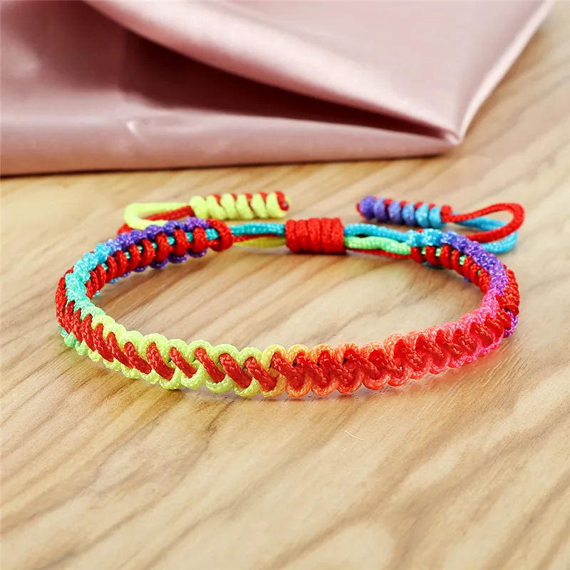 Multicolor Woven Bracelet Rainbow Rope Handmade Adjustable Lucky