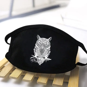 

Fashion Owl Printing Masks High Quality Cartoon Animal Washable Breathable Mouth Muffles Black Warm Winter Autumn Dustproof Mask