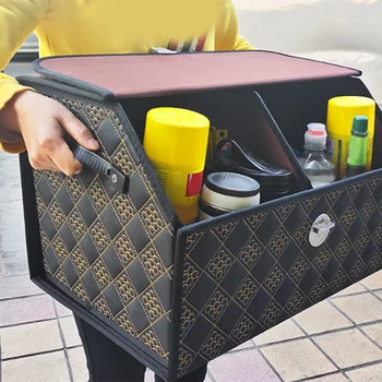 

PU Leather Trunk Organizer Box Storage Bag Folding Car Trunk Stowing Tidying with Metal Lock High Quality New Arrival