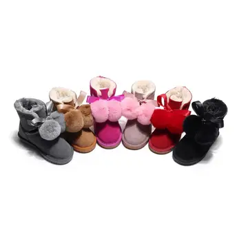 

Winter Girls Boots Real Fox Fur Toddler Snow Boots Non-slip Sheepskin Kids Genuine Leather Shoes Baby Warm Shoes Classic Boots