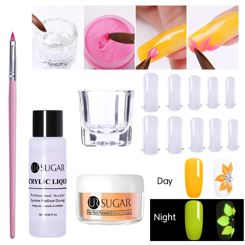 5pcs set UR-05 UR SUGAR светящийся неоновый лак для ногтей Dip акриловый порошок 3D резное моделирование блеск флуоресцентный пигмент пыль дизайн ногтей украшения 5 шт./компл - Цвет: 5pcs set UR-05