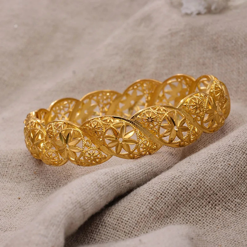 4Pcs/lot Ethiopian Africa Gold Color Bangles For Women Flower Bride Bracelet African Wedding Jewelry Middle East Items bangle bracelet zirconia bangle snake bangle bracelet