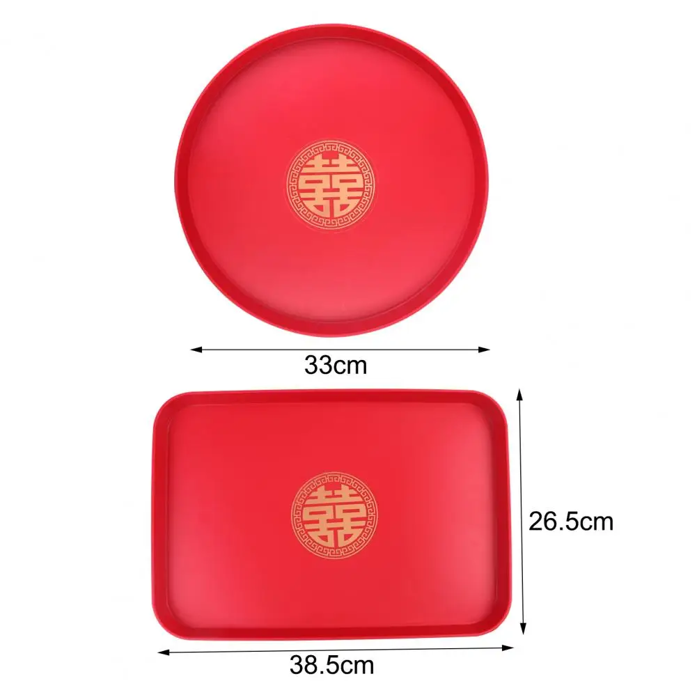Hot Chinese Red Wooden Tray Oblong Round Toast Xi Tray Hotel Wedding Wedding Tea Festive Display Ceremony