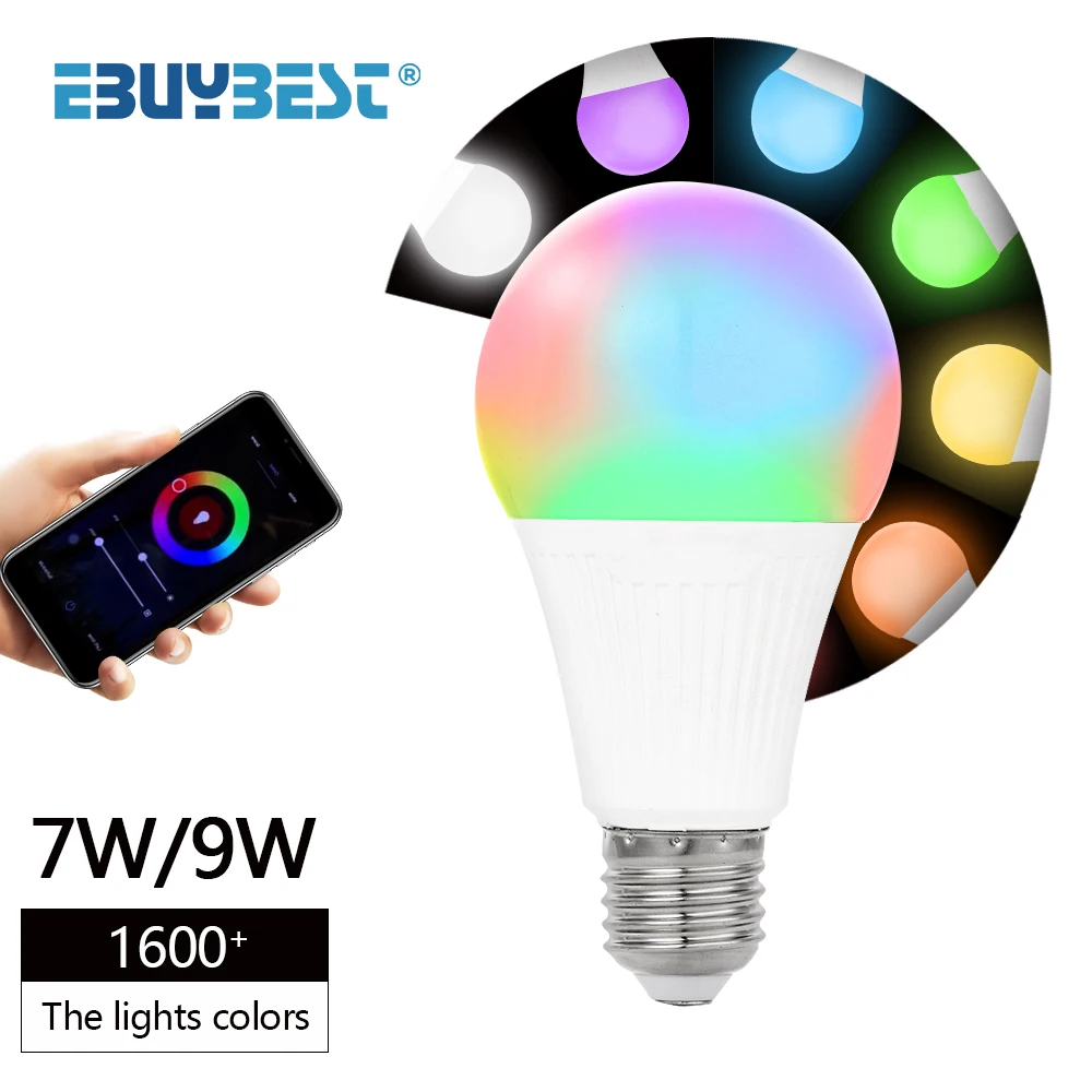 Смарт лампы Wifi Alexa 7W 9W AC 85 265V E27 Светодиодная лампа с регулируемой яркостью RGB