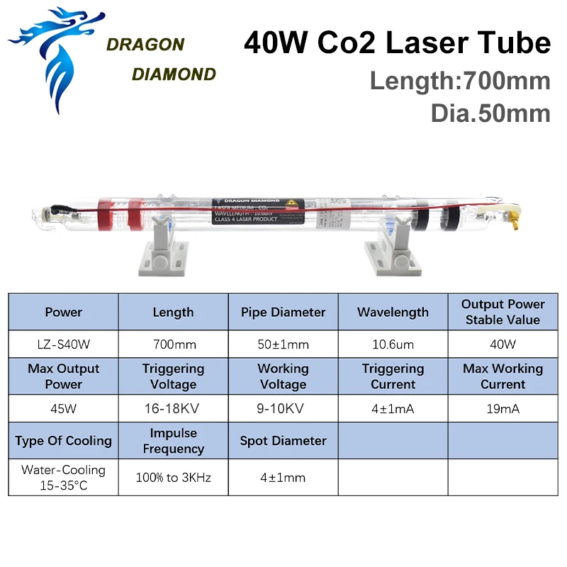 40W Co2 Laser Tube High Laser Power Diameter 50mm Length 700mm Glass Metal Head For Laser Engraver Cutting Machine New Type