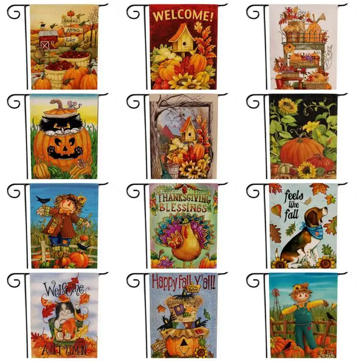 

Thanksgiving Turkey Garden Flag Halloween Pumpkin Hello Fall Autumn Double Side Print Hanging Banner Flags Party Decoration SN