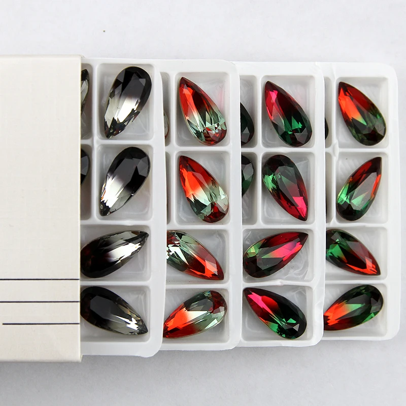 

24pcs Tourmalines rhinestone 10*20mm waterdrop Tourmaline Glitter Crystal stone glass crystal fancy stone for making jewelry