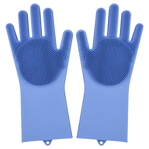 BLUE 1 пара, силиконовый посудомоечный скребок, губка для мытья посуды, резиновые перчатки для мытья посуды, кухонные перчатки для мытья посуды - Цвет: BLUE