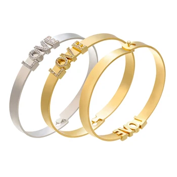 

ZHUKOU CZ crystal gold/silver color Women's bracelets letter beads Couple bracelets/bangles luxury fashion 2020 jewelry VL49
