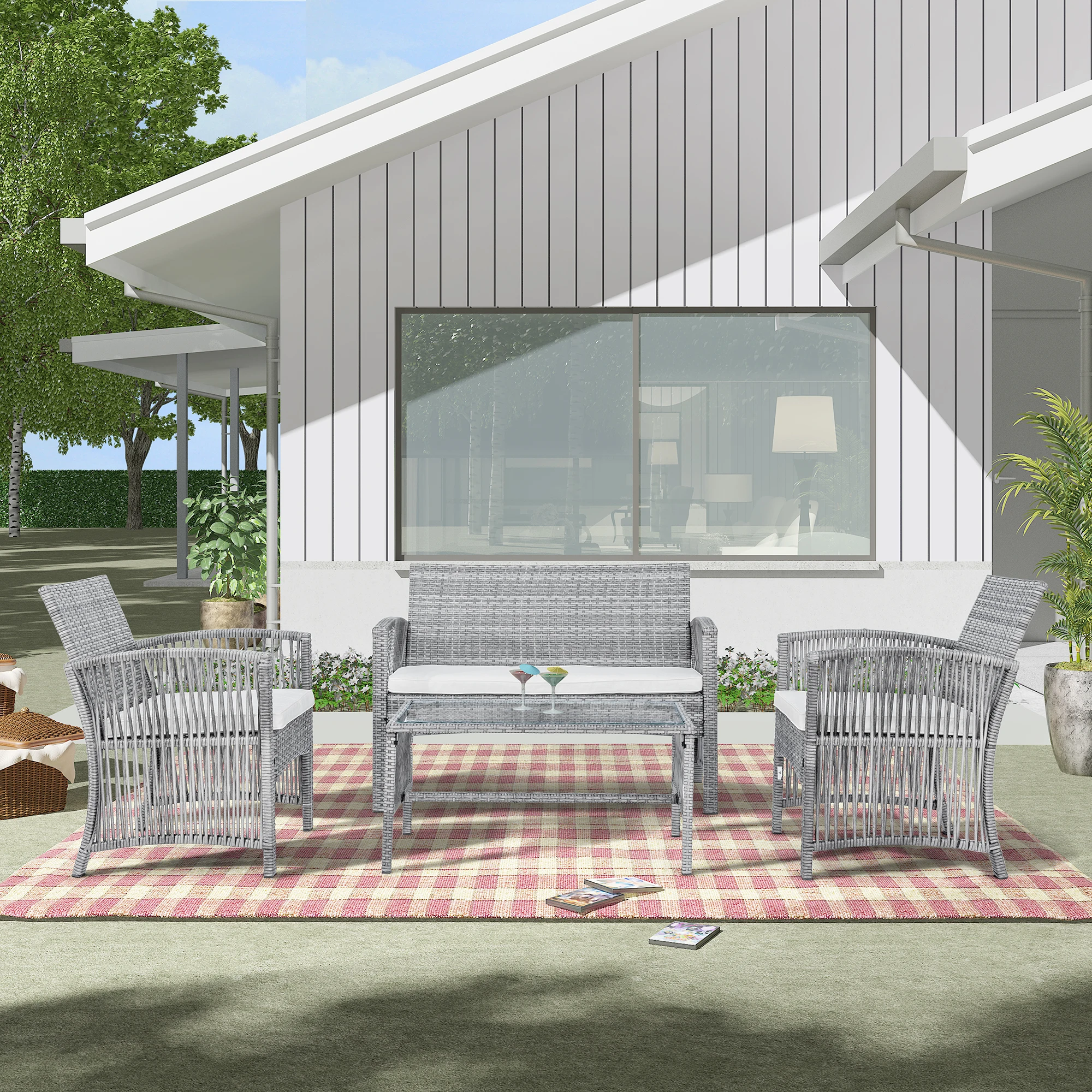 

Outdoor Patio Furniture 4 Pieces Garden Furniture Set Rattan Chair And Table Patio Set Sofa For Garden Porch Poolside Home Decor