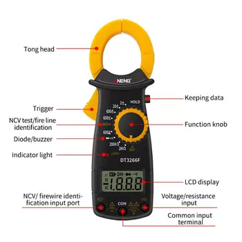 

DT3266F Digital Clamp Multimeter AC/DC Voltage Ampere NCV Resistance Diode Test C90A