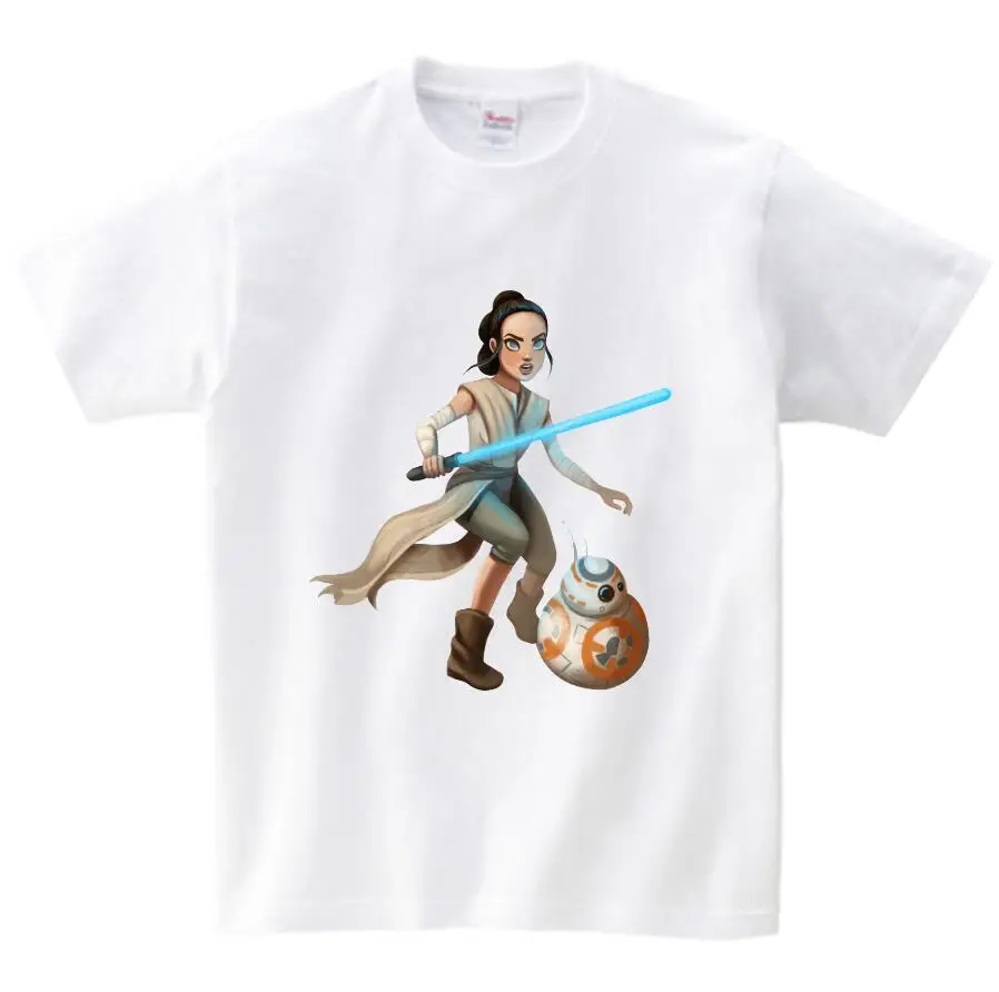 Хлопковая футболка с принтом «Дарт Вейдер Рей» для девочек, BB-8 футболки с принтом «Звездные войны» для детей, милая одежда красного цвета для маленьких девочек - Цвет: White childreT-shirt
