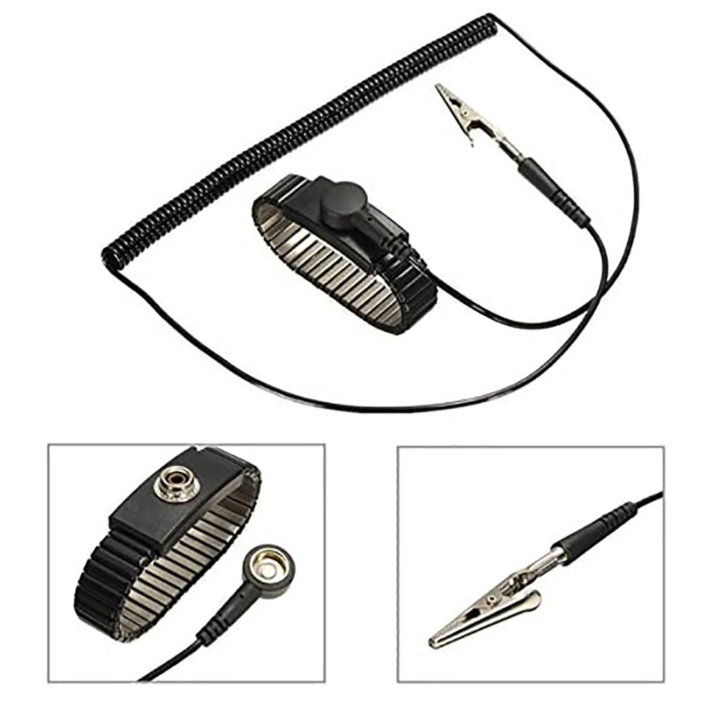 

Reusable Anti Static Metal ESD Adjustable Wrist Strap PU Coated Discharge Bracelet with Grounding Wire Alligator Clip