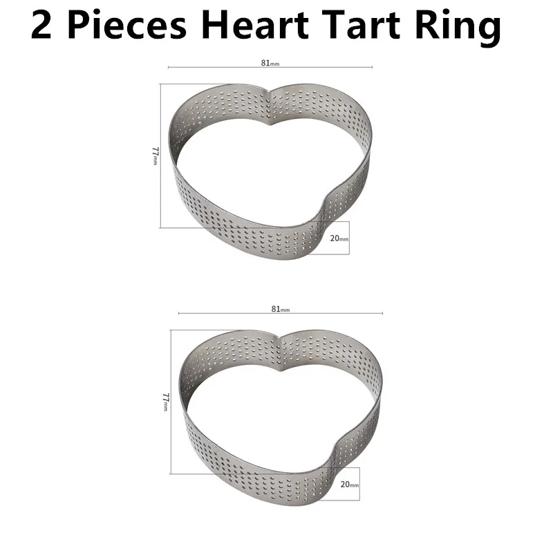 2PCS Heart Tart Ring Тарт десерт силиконовый инструмент для торта Форма для выпечки муссов кекс тартлет форма для выпечки форма для Мусса инструмент для украшения выпечки - Цвет: 2PCS Heart Tart Ring