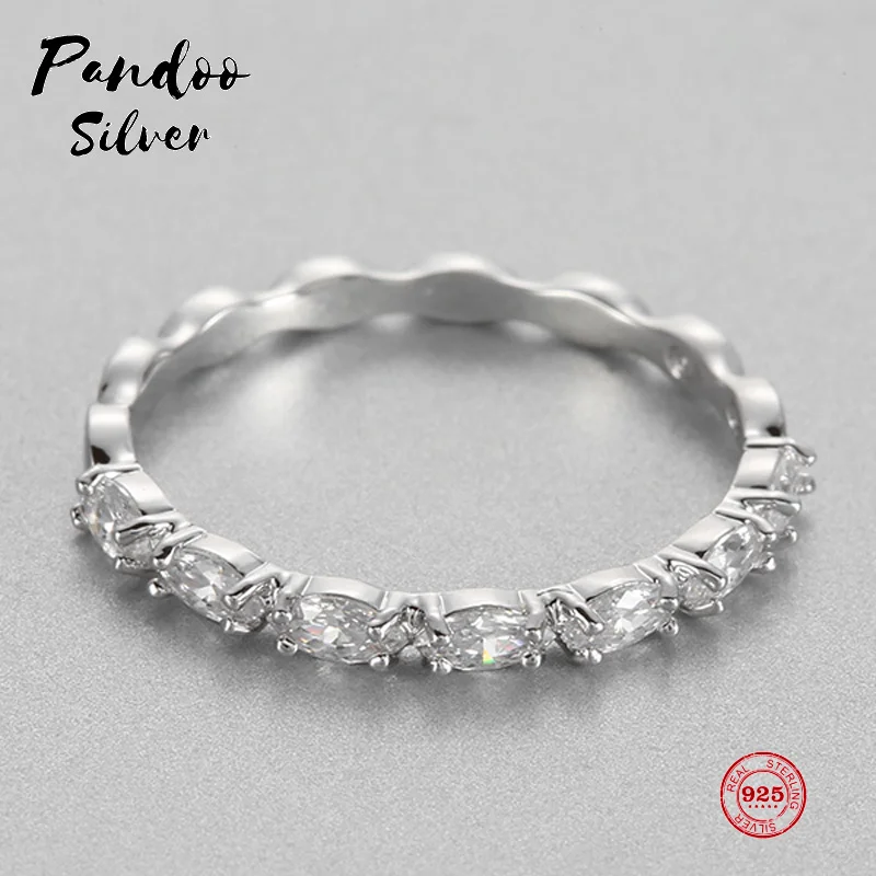 

PANDOO Fashion Charm Pure 925 Silver Original 1:1 Copy, Classic Shiny Rose Gold Ring Ring Female Luxury Jewelry Gifts