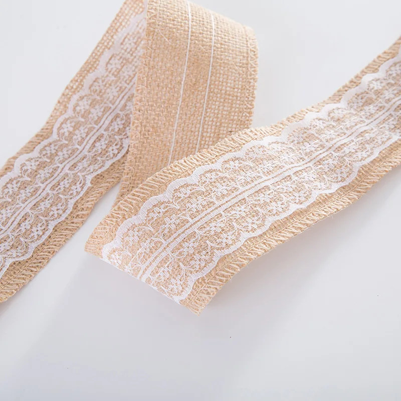 Lace Embroidered Ribbon Jute Burlap Rolls Hessian Lace Ribbon Roll Trim Edge Rope Rustic DIY Wedding Party Decoration Supplies