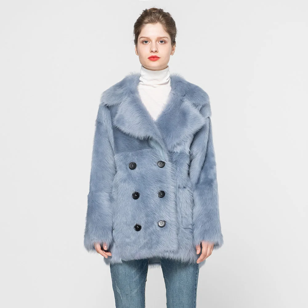 Blue Новое поступление, Женское шерстяное пальто из настоящей Тосканы, женская модная зимняя куртка, Женская Толстая теплая меховая верхняя одежда S7617 - Цвет: Blue