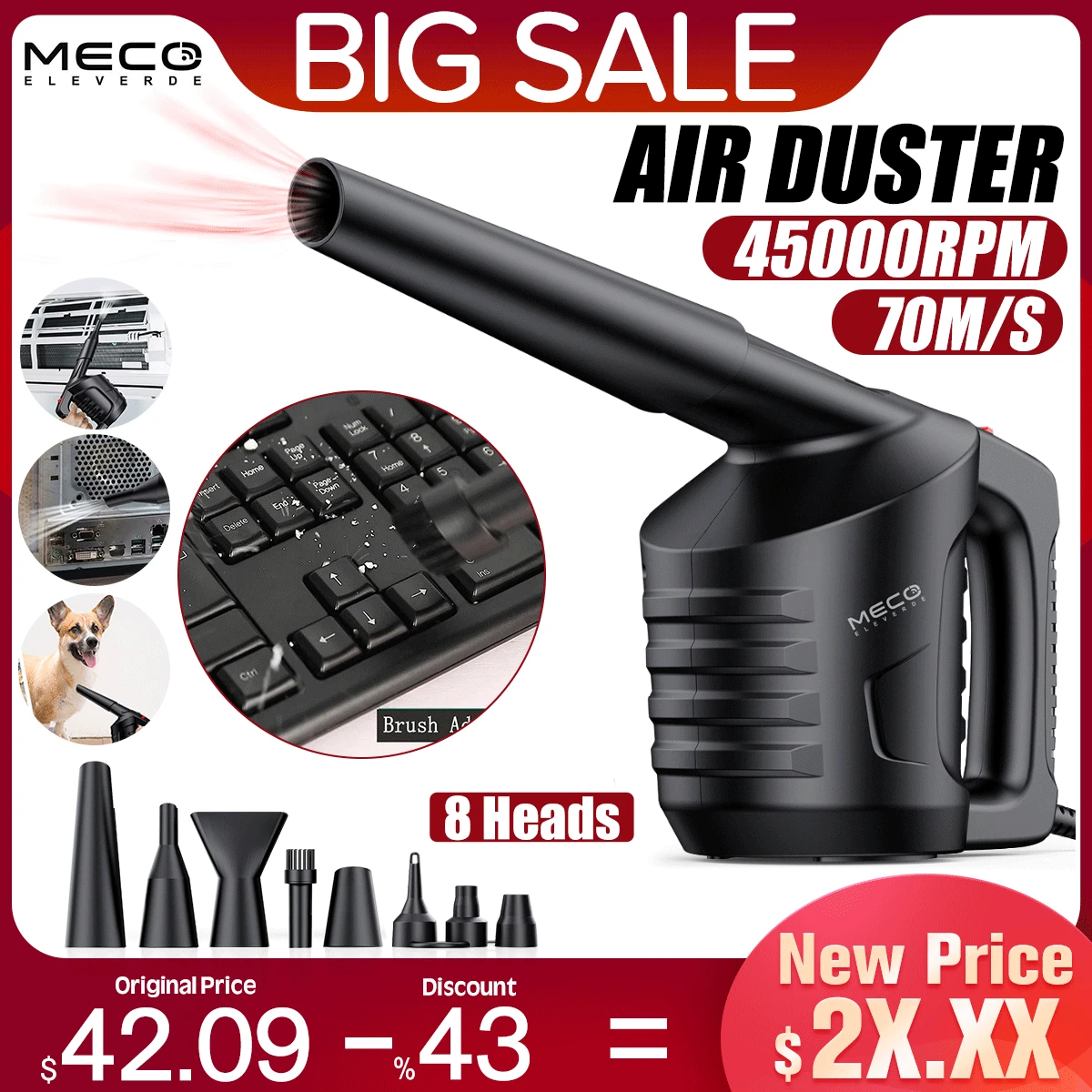 Meco 8 Nozzle Air Duster Air Blower For Pc Compressed Multifunction