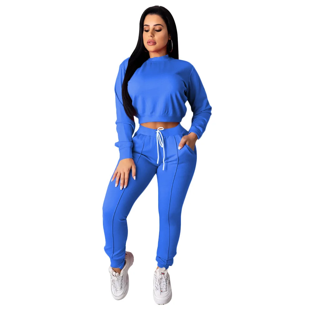 blue sweatshirt Echoine, осенне-зимний женский спортивный костюм, комплект из 2 предметов, укороченный топ и штаны, комплект спортивной одежды, подходящий комплект, свитшот для тренировки, женские костюмы для бега - Цвет: blue sweatshirt