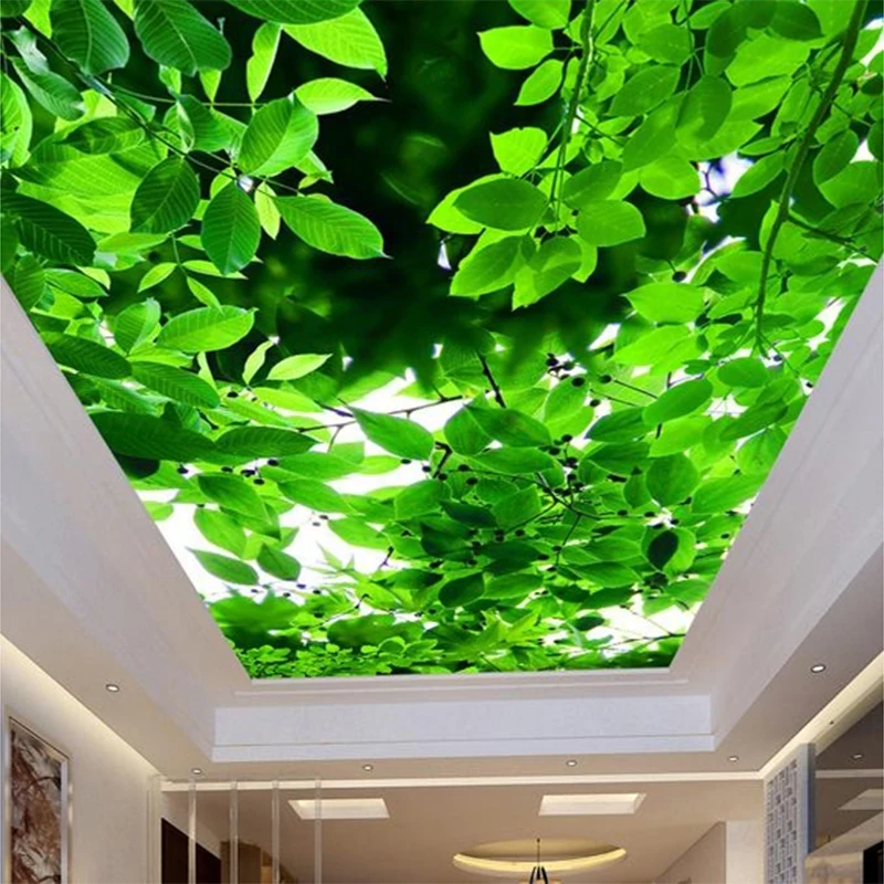 

Dropship Custom Mural Ceiling Wallpaper 3D Stereo Green Leaves Natural Scenery Photo Wall Papers Roll Papel De Parede 3D Sala